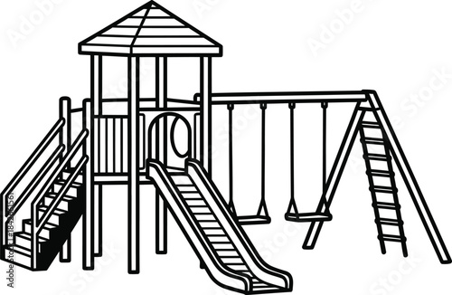 Playground Structure Slide and Swings Vector