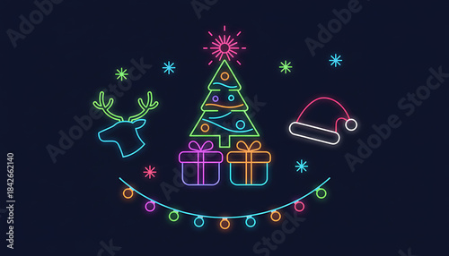 Flat illustration of Cute elegant Neon Christmas theme icon object. 