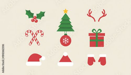 Flat illustration of Cute Red and green Christmas themed icon. 