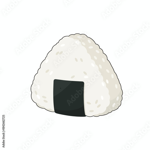 Cartoon illustration of a triangular rice ball wrapped with a dark seaweed strip