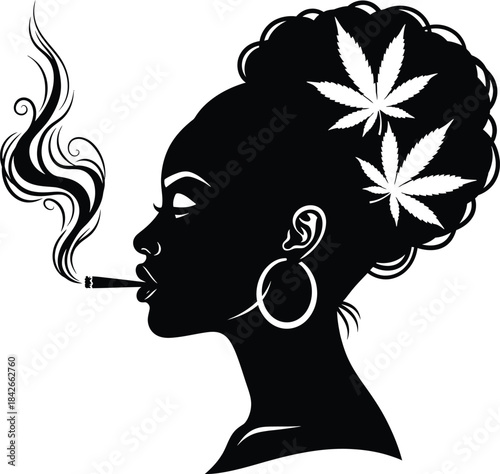 Stylish Woman Smoking Silhouette Vector