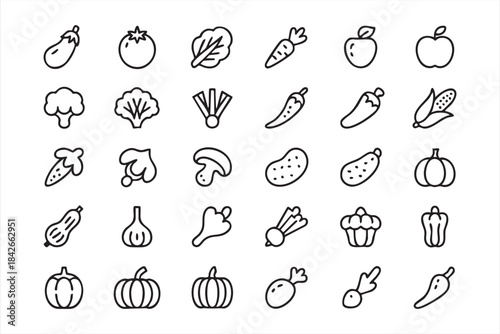 Healthy food symbols featuring roots, greens, and garden harvest items