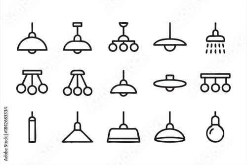 Hanging lamp and lighting fixture vector icons