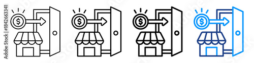 Market Entry Icon Different Style Outline Collection Set.