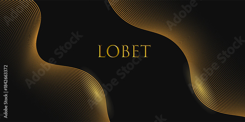 Abstract luxury with shining gold lines waves on black background. Futuristic background of flowing gold lines for banner, poster, cover, brochure, flyer, website