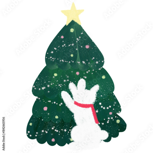 Christmas Rabbit Christmas Tree Illustration Design Vector