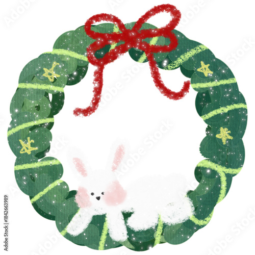 Christmas Rabbit Reese Tree Design Illustration Vector