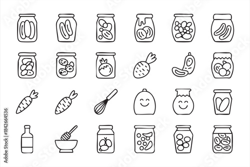 Fermented Jar Collection in Outline Style for Cooking Platforms, Meal Planners and Food Blogs