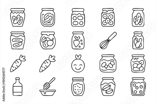 Pantry Jar Icon Pack with Pickled Vegetables and Fruits for Cooking Interfaces and Menus