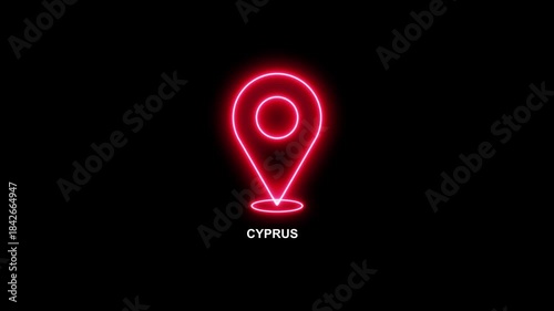 Neon Location Map Pin Icon for Cyprus– Glowing GPS Pointer, Modern Navigation Marker, Animated location pointer. animated pin map animated icon. Location icon. GPS location pointer motion 4K video