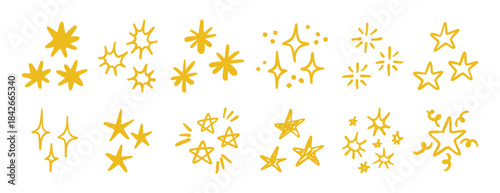 Hand drawn stars and sparkles doodle set simple decorative design