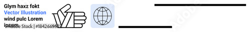 Communication, globalization, networking, agreement, teamwork, business concepts. Hand gesture and a globe icon side by side. Communication and globalization ideas visually