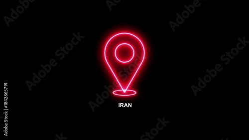 Neon Location Map Pin Icon for Iran– Glowing GPS Pointer, Modern Navigation Marker, Animated location pointer. animated pin map animated icon. Location icon. GPS location pointer motion 4K video
