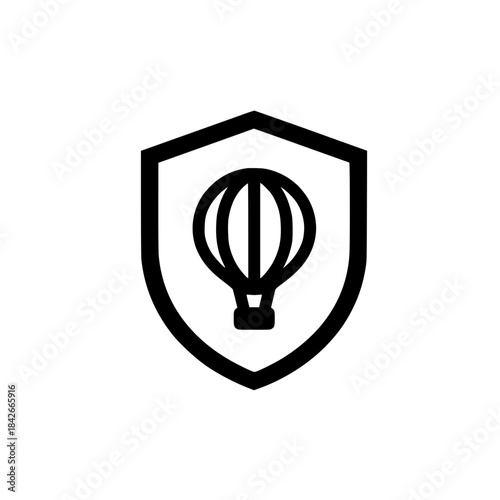 Secure shield containing hot air balloon icon highlighting safe aviation leisure and gentle sky exploration