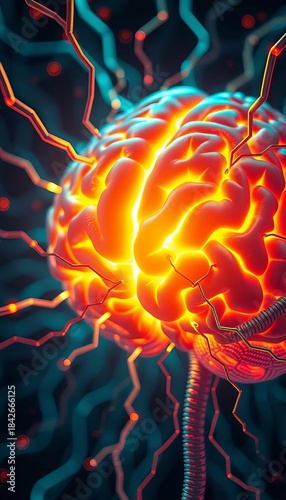Close-up of brain circuitry with pulsating light to depict thought,  processing,  electric