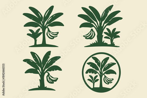 Banana Tree Silhouette Icons Set