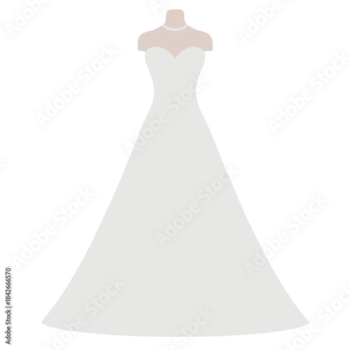 A minimalist vector illustration of an elegant white wedding dress