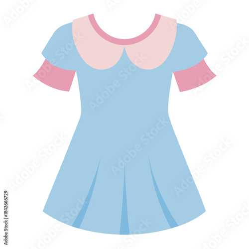Cute blue dress illustration with pink peter pan collar and layered short sleeves
