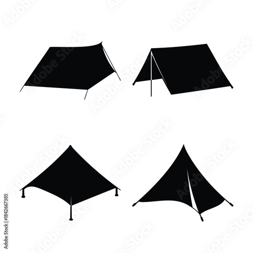 Set of diverse camping tent silhouettes vector illustration