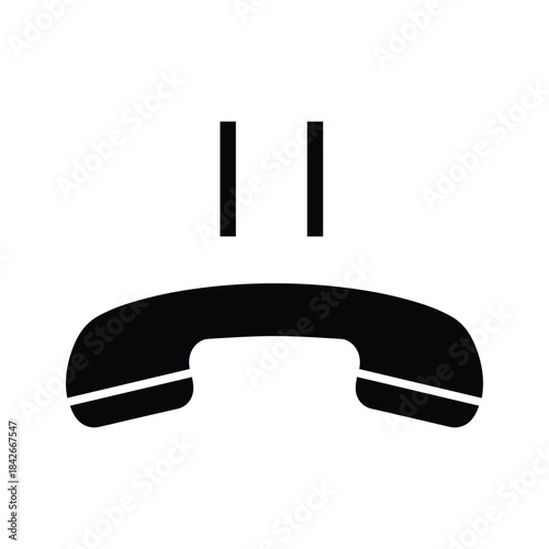 Black handset icon isolated on representing a missed call or disconnected phone line