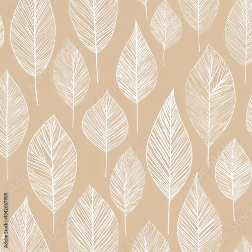 Creamy-toned background with stylized white leaf pattern, a repetitive, organic design