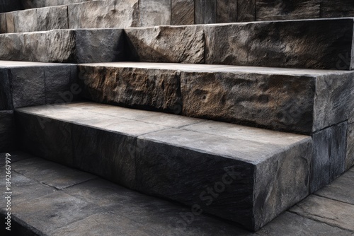 Majestic stone staircase, a testament to enduring strength and timeless architectural design. A sturdy path to rise above with a touch of rustic charm.