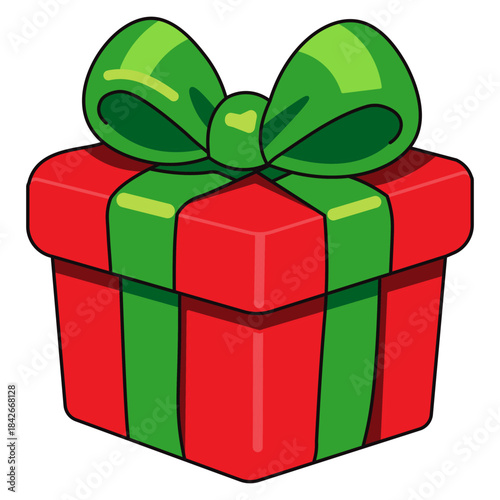 Wrapped with Care: A vividly rendered gift box, a vibrant red, adorned with a lush green bow and ribbon, evokes feelings of anticipation and the joy of giving.