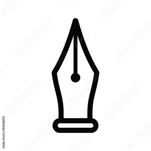 A simple black and white drawing of a fountain pen nib isolated on for writing and drawing