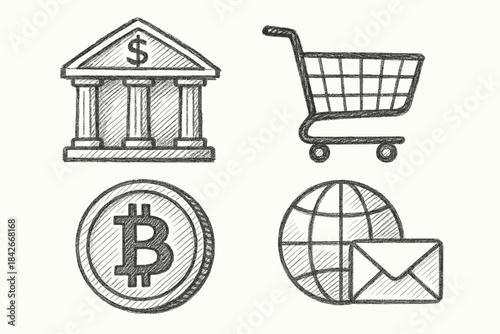 Hand Drawn Finance and Business Icons Set