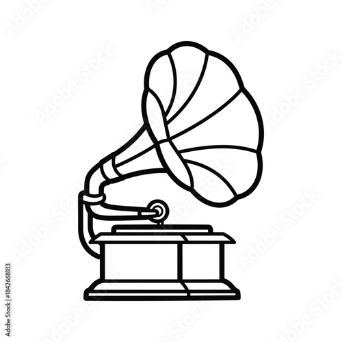 Vintage gramophone illustration isolated on, a classic symbol of early sound recording technology