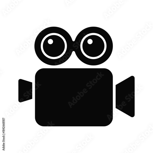 Retro video camera icon isolated on black silhouette of a vintage film camera for filmmaking