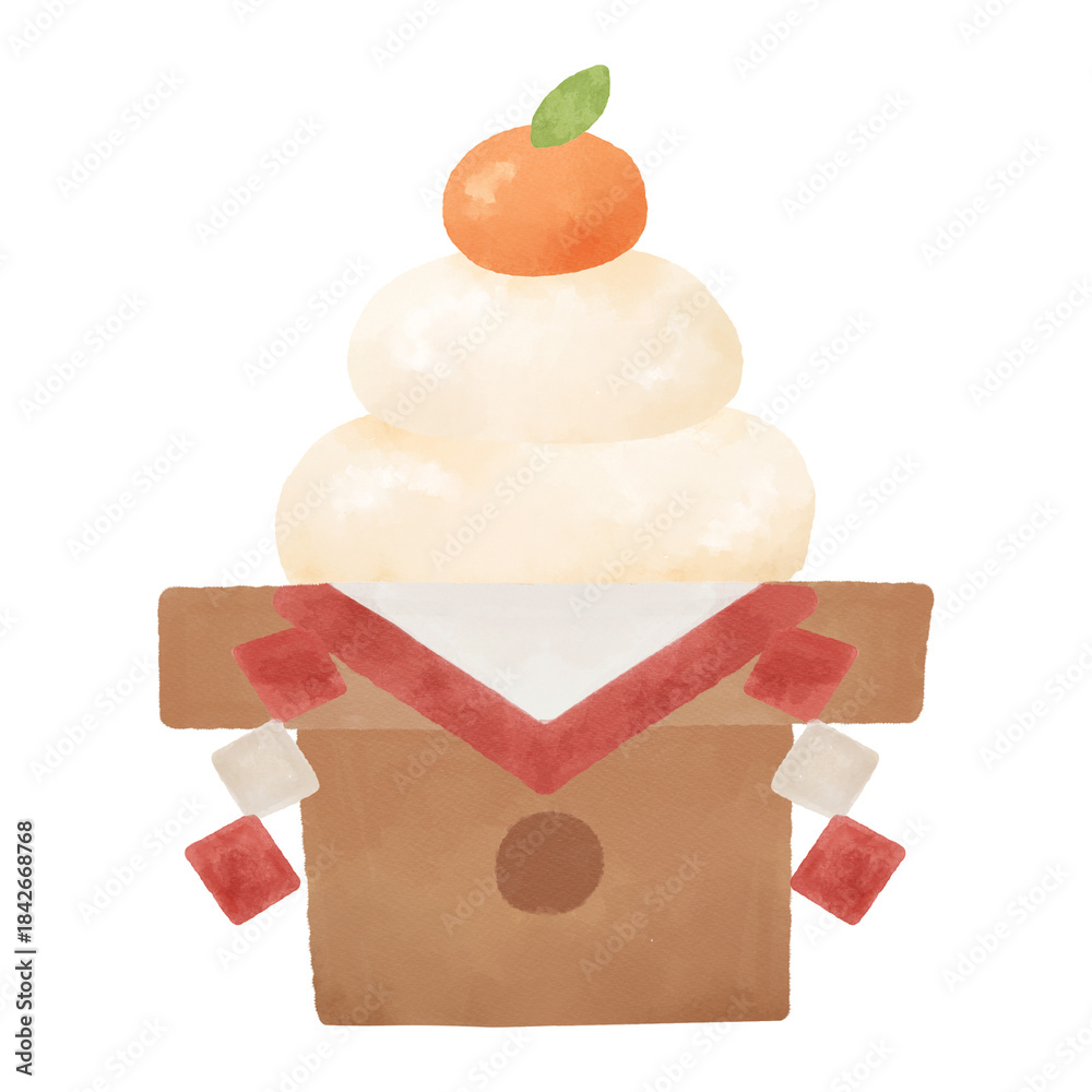 Fototapeta premium 鏡餅 水彩イラスト 正月 新年 お正月素材 伝統行事 デザイン素材