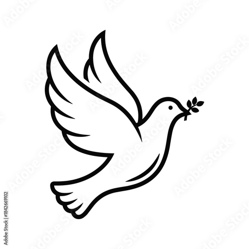 Dove flying with olive branch in beak