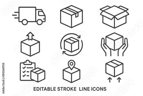 Delivery and Package Handling Line Icons Set