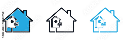 Charming birdhouse icon inside a modern house outline symbolizing safe haven, home, and nature connection