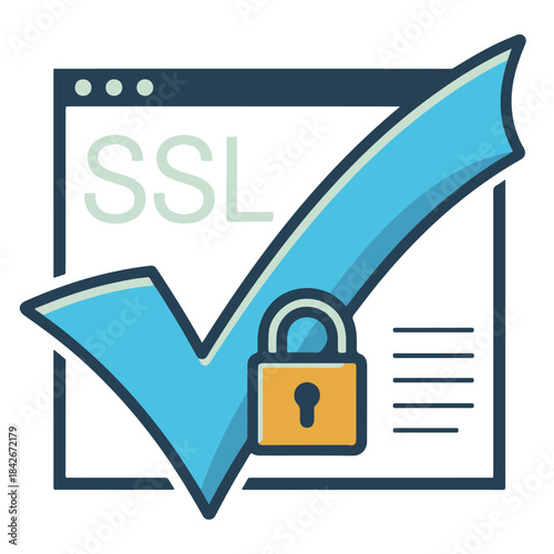 Ssl certificate icon with checkmark and padlock on