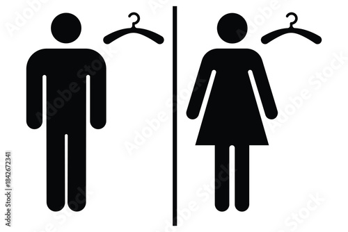 Men and women changing rooms icon set. Man and woman icon logo design. Sopping mall dress changing rooms male and female sing vector icon. Vector illustration.