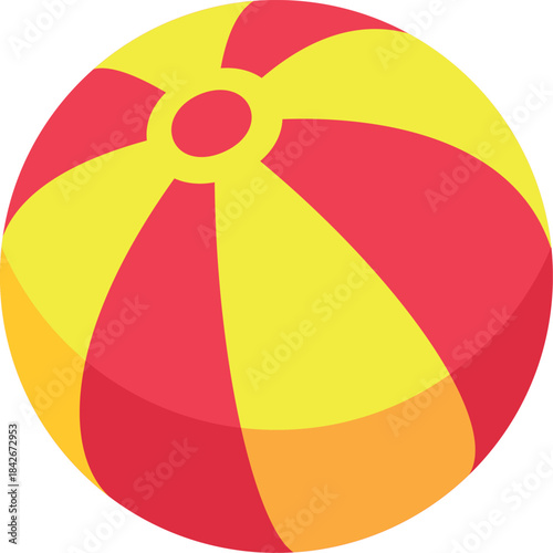 A red and yellow ball with a white background