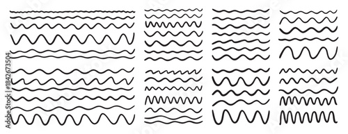 Hand drawn wave lines and wavy zigzag underlines smooth squiggly horizontal accents