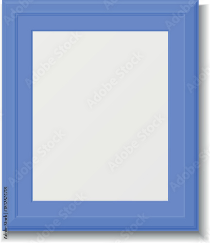 A blue framed white picture with no picture inside