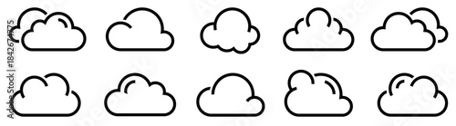 Cloud Icon Black Line set. Cloud icon collection. Weather Climate Symbol. Editable stroke. Vector illustration.