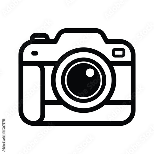 Simple black and white icon of a camera, isolated on