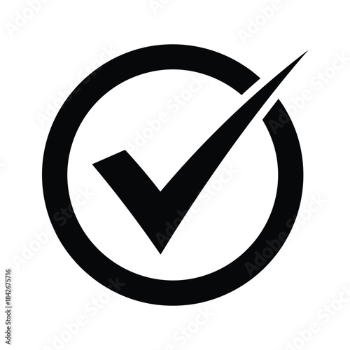 Black check mark symbol inside a circle, isolated on