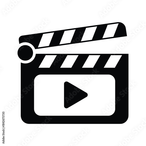 Video clapper board with play button icon, isolated on