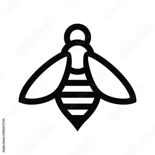 Stylized black outline of a bee with striped body, isolated on