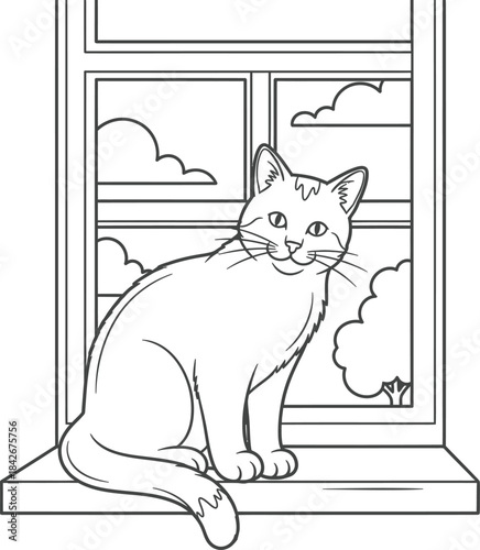 Cat Sitting on Windowsill Looking Out of Window