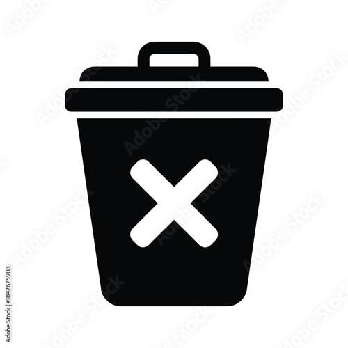 Black trash can icon with a white cross symbol, representing deletion or removal