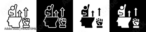 Self Motivation Icon Set In Black And White Filled Style Collection