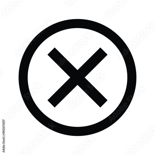 Black cross symbol inside a circle, isolated on