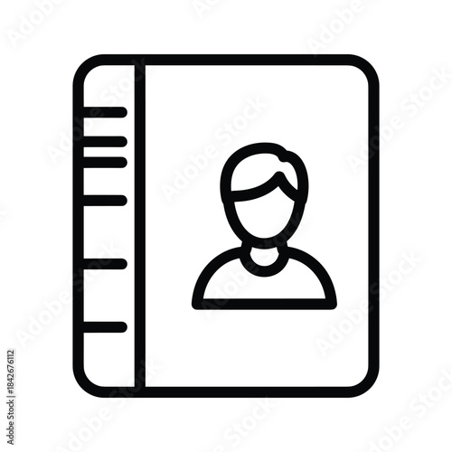 Simple line art icon of a contact book with a person silhouette isolated on